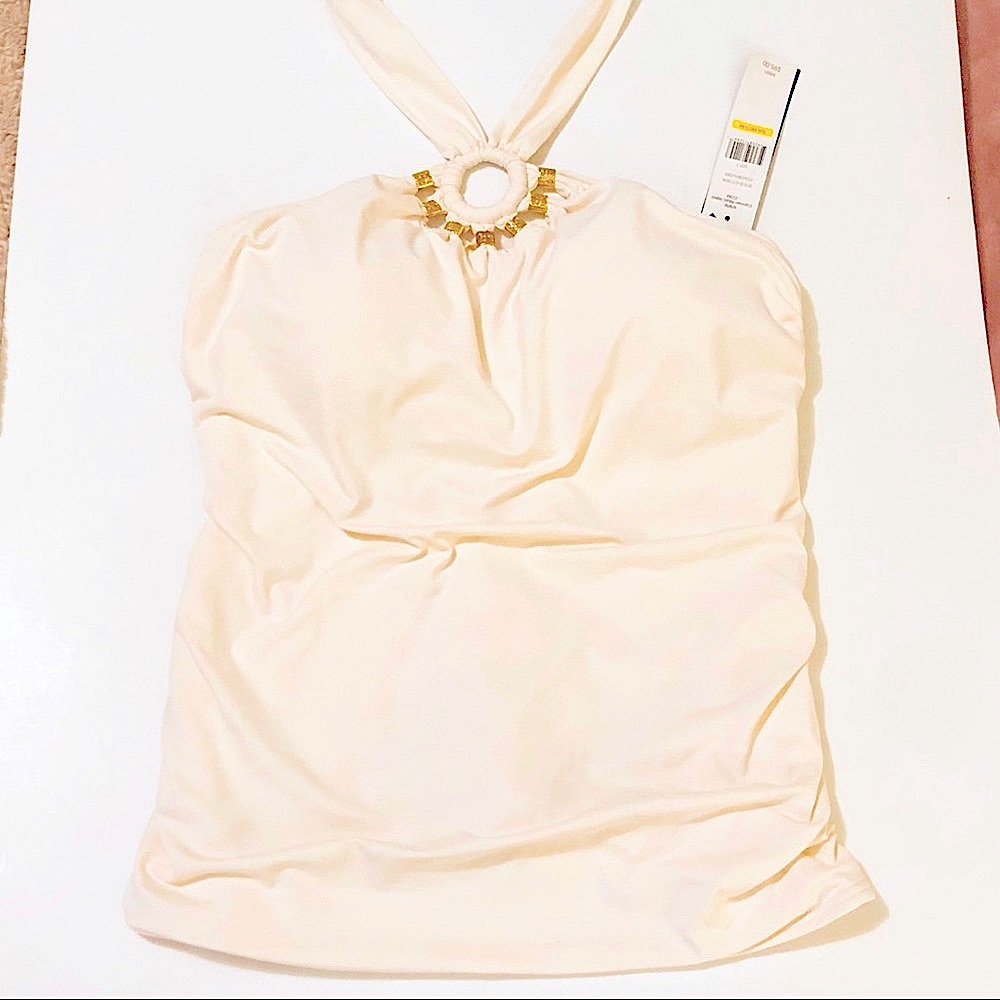 NWT Carmen Marc Volvo 2 Piece Tankini Swimsuit Sz Medium Off White and Gold
